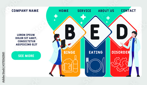 Vector website design template . BED - Binge Eating Disorder  
acronym, medical concept. illustration for website banner, marketing materials, business presentation, online advertising.