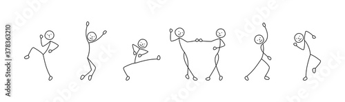 dancing man illustration, people having fun, stick figure pictograms set people isolated silhouettes sketch photo