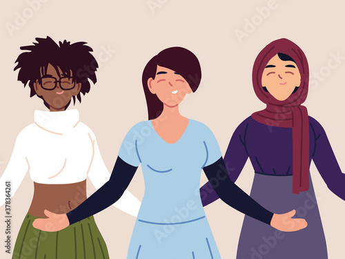 portrait of multiethnic women together, diversity or multicultural