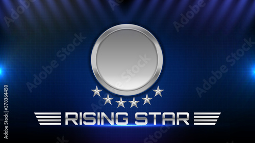 abstract background of glowing metal star and rising star sign text
