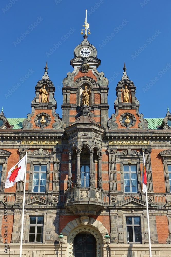 Obraz premium MALMO, SWEDEN -16 AUG 2020- View of the landmark Malmo City Hall (Radhus) located in Malmo, Sweden.