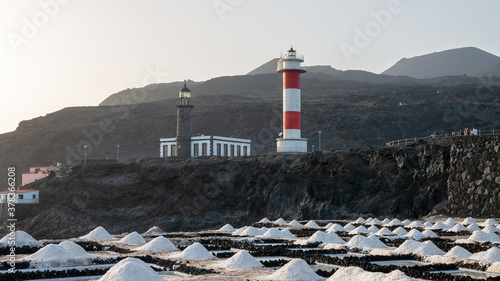 Saltworks and lighthouse, La Palma, Spain