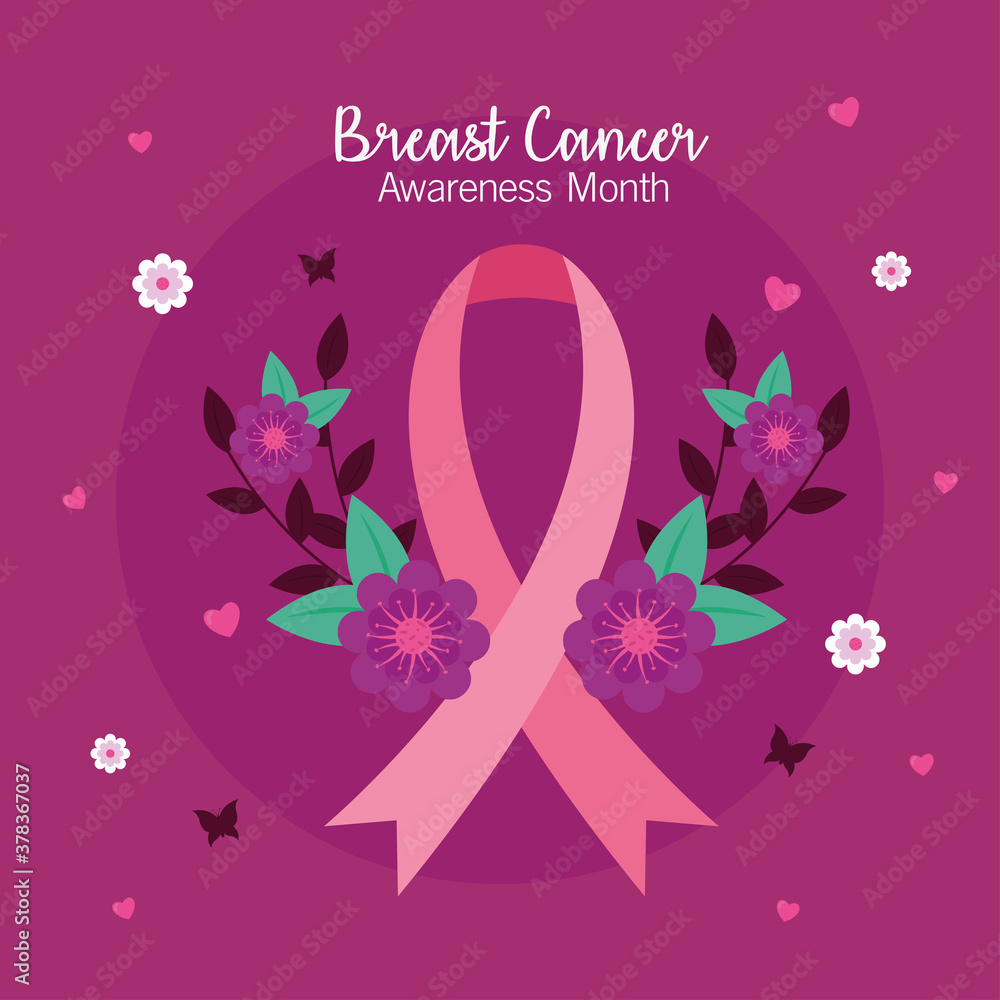 breast cancer awareness pink ribbon with flowers design, october month campaign theme Vector illustration breast cancer awareness pink ribbon with flowers design, october month campaign theme Vector illustration