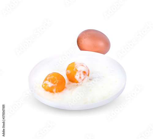 Soft-boiled eggs isolated on white background