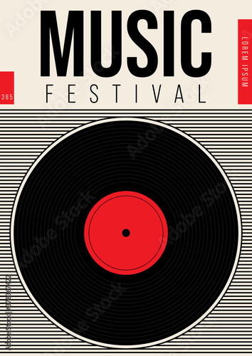 Music poster design template background with vinyl record vintage retro style