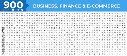 Mega set of 900 icons in trendy line style. Business, ecommerce, finance, accounting. Big set Icons collection. Vector illustration