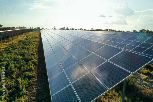 Solar panels installed outdoors. Alternative energy source