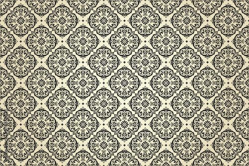 Wallpaper in the style of Baroque. Seamless vector background. Black and beige floral ornament. Graphic pattern for fabric, wallpaper, packaging. Ornate Damask flower ornament