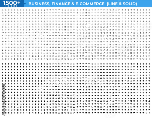 Mega set of 1500 icons in trendy flat and line style. Business, e-commerce, finance, accounting. Big set Icons collection. Vector illustration
