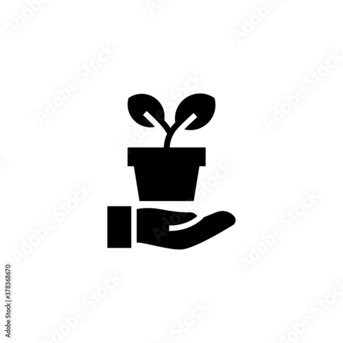 Plant Pot Icon in black flat glyph, filled style isolated on white background