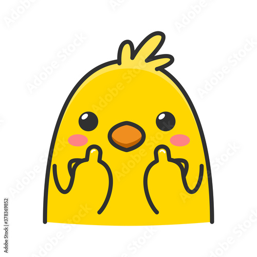 yellow chicken with middle finger. Isolated Vector Illustration