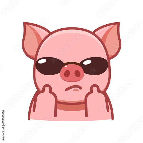 a pig with middle finger. Isolated Vector Illustration