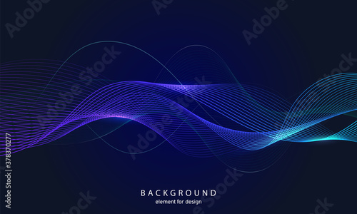 Abstract wave background. Element for design. Digital frequency track equalizer. Stylized line art. Colorful shiny wave with lines created using blend tool. Curved wavy line smooth stripe Vector photo