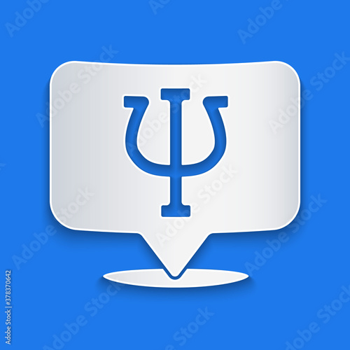 Paper cut Psychology icon isolated on blue background. Psi symbol. Mental health concept, psychoanalysis analysis and psychotherapy. Paper art style. Vector.