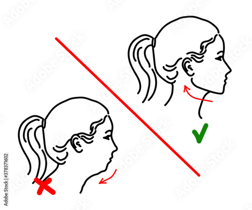 Silhouette of a female head on a white background. Facial correction and posture. Vector illustration.