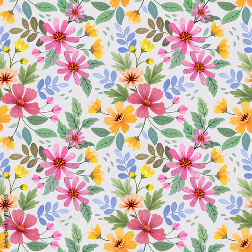 Colorful hand draw flowers seamless pattern for fabric textile wallpaper.