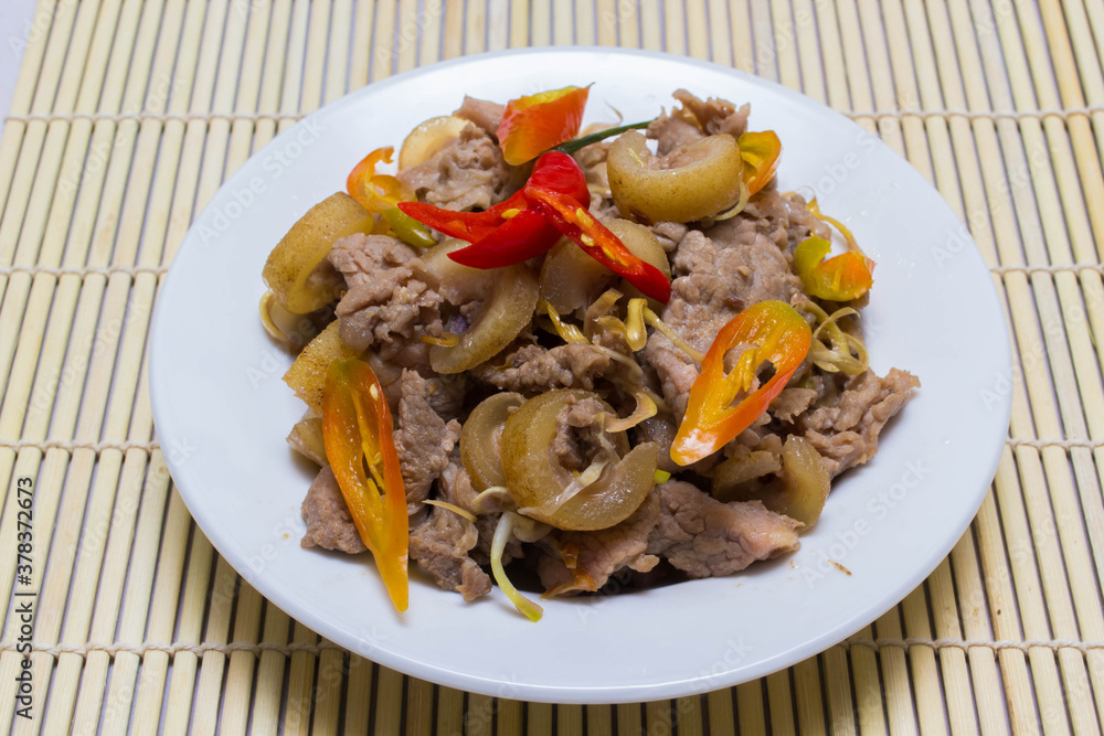 fried beef with chilli and tubers, cuisine Vietnam fried beef with chilli and tubers, cuisine Vietnam