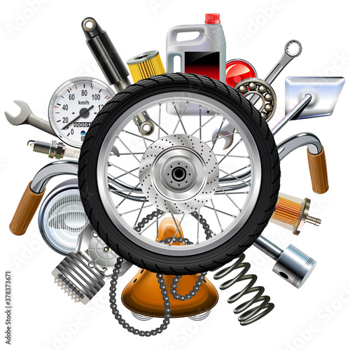 Vector Motorcycle Parts Concept with Wheel