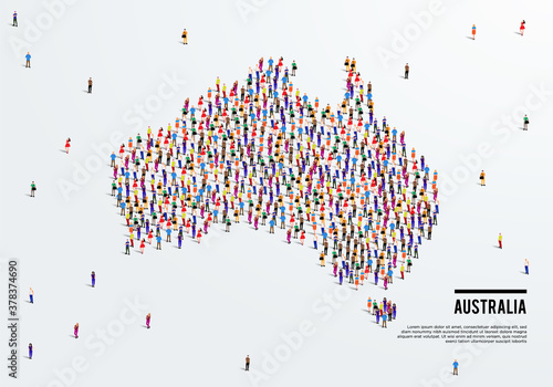Australia Map. Large group of people form to create a shape of Australia Map. vector illustration.