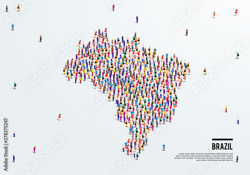 Brazil Map. Large group of people form to create a shape of Brazil Map. vector illustration.