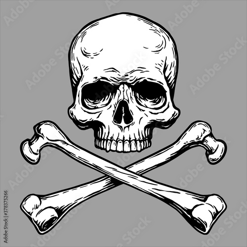 Jolly Roger Pirate skull head and crossed bones symbol.