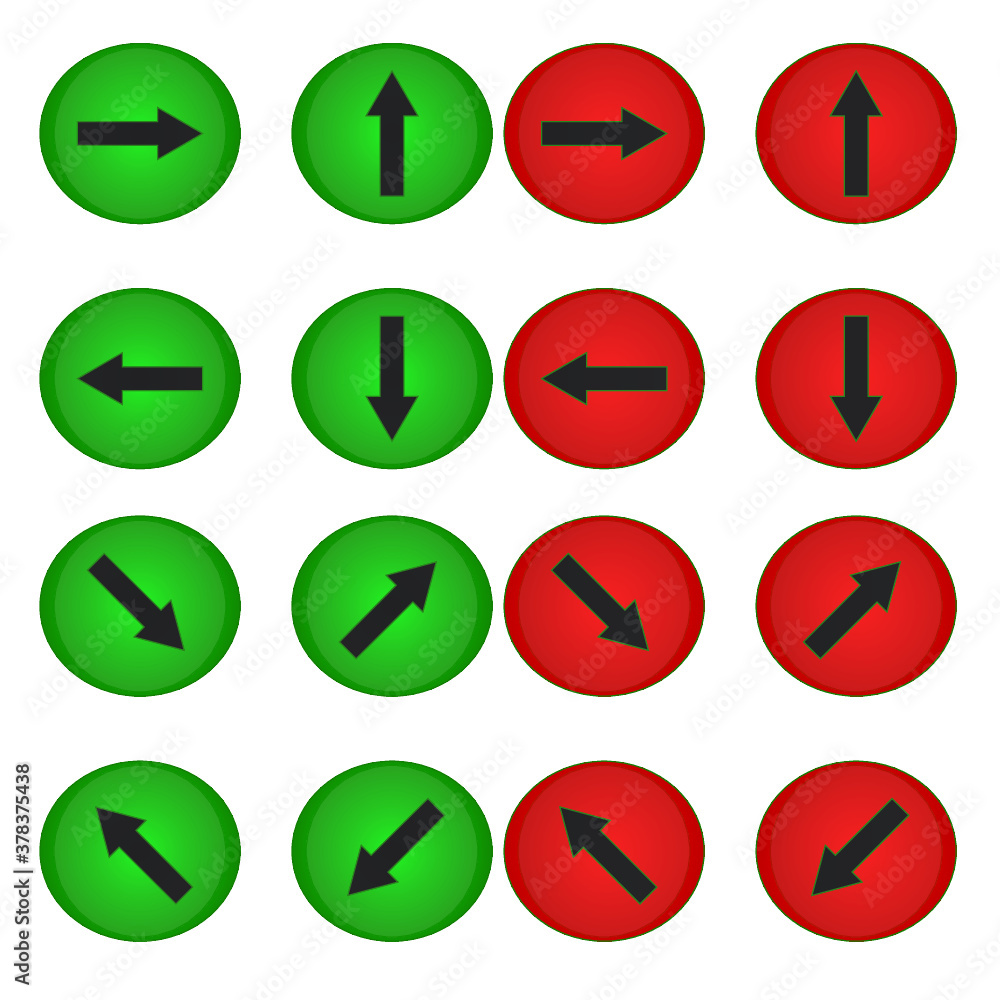 gradient buttons with arrows pointing up, down, left, right and at an angle of 45 degrees gradient buttons with arrows pointing up, down, left, right and at an angle of 45 degrees