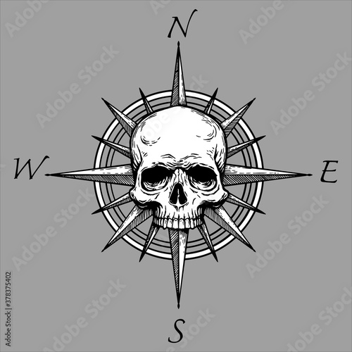 Compass rose and piracy skull head