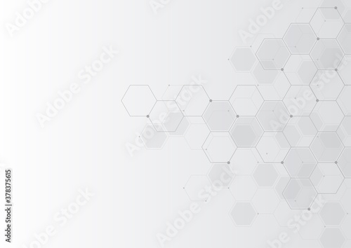 Digital technology background. Abstract hexagons background with black lines and dots. Design for science, medicine or technology 