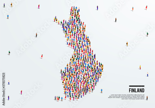 Finland Map. Large group of people form to create a shape of Finland Map. vector illustration.