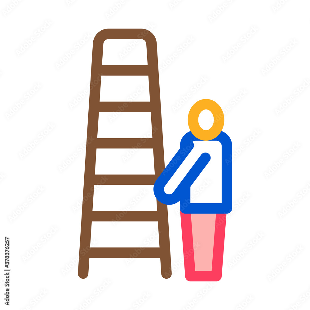 human with ladder icon vector. human with ladder sign. isolated contour symbol illustration human with ladder icon vector. human with ladder sign. isolated contour symbol illustration