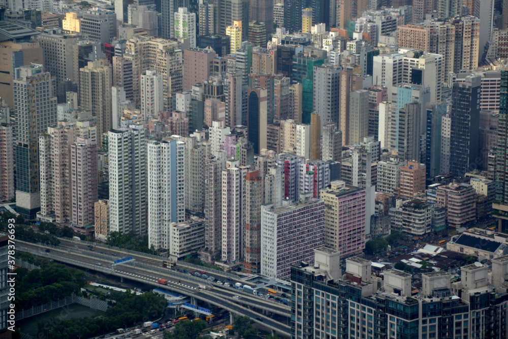 High buildings skyscrapers and road in Hong Kong