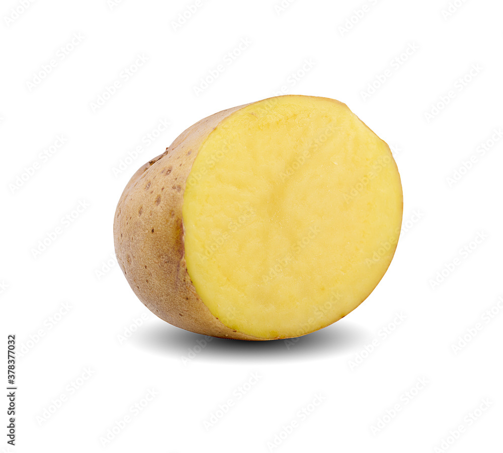 Cut raw potato vegetables isolated on white background