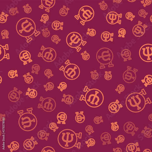 Brown line Psychology icon isolated seamless pattern on red background. Psi symbol. Mental health concept, psychoanalysis analysis and psychotherapy. Vector.