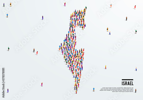 Israel Map. Large group of people form to create a shape of Israel Map. vector illustration.