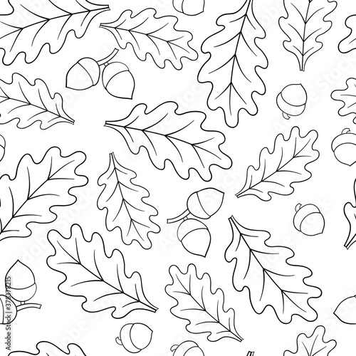 Seamless pattern with oak leaves, coloring page