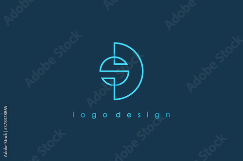 Abstract Initial Letter S and D Linked Logo. Blue Shape Circular Line Infinity Style isolated on Blue Background. Usable for Business and Technology Logos. Flat Vector Logo Design Template Element.