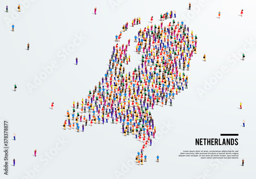 Netherlands or Holland Map. Large group of people form to create a shape of Netherlands Map. vector illustration.