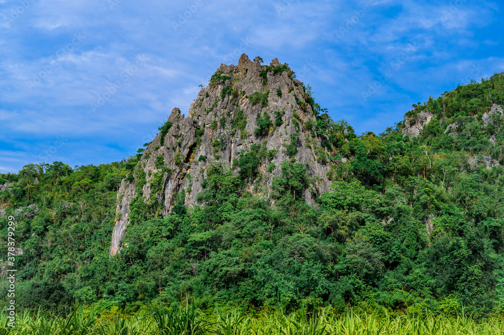 Landscape of Mountain Khao Chong Sadet Kanchanaburi Thailand, Mountain with Cloud and Blue Sky