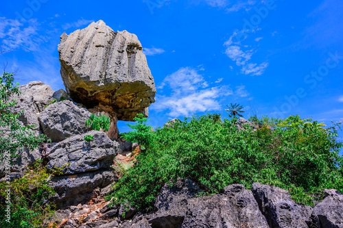 Unseen Thailand of In Kwaen at Khao Chong Sadet Kanchanaburi, A large stone on the top of the mountain