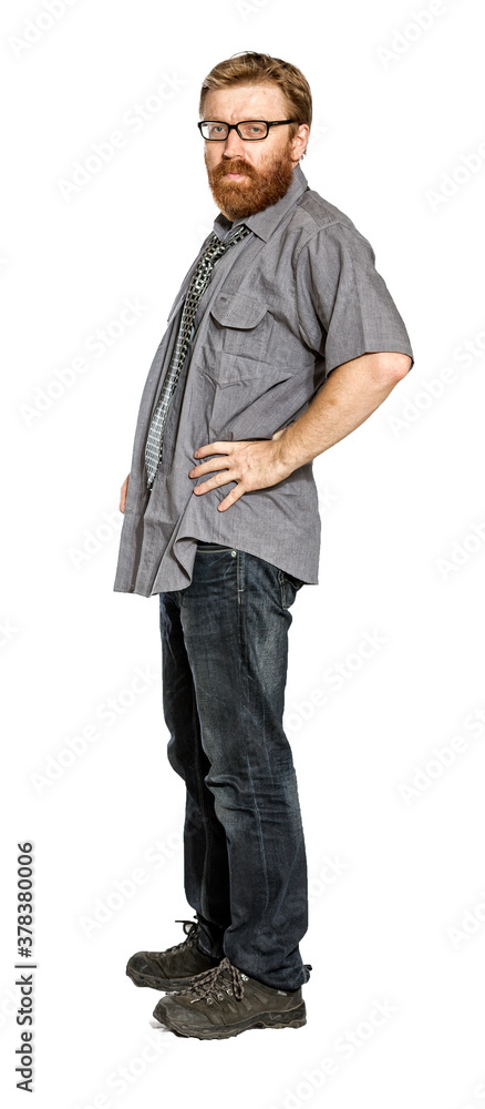 Caucasian single man with beard separated on white Caucasian single man with beard separated on white