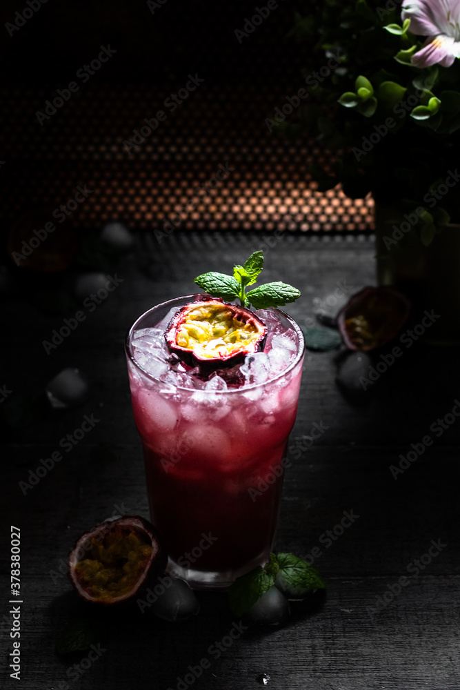 Cocktail with passion fruit and mint Cocktail with passion fruit and mint
