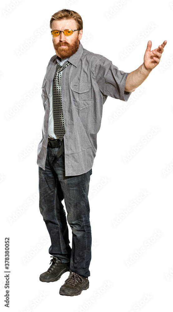 Caucasian single man with beard separated on white Caucasian single man with beard separated on white
