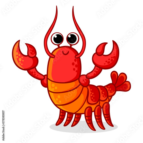 Cute red lobster with claws on a white background. Vector illustration with a sea animal in a cartoon style.