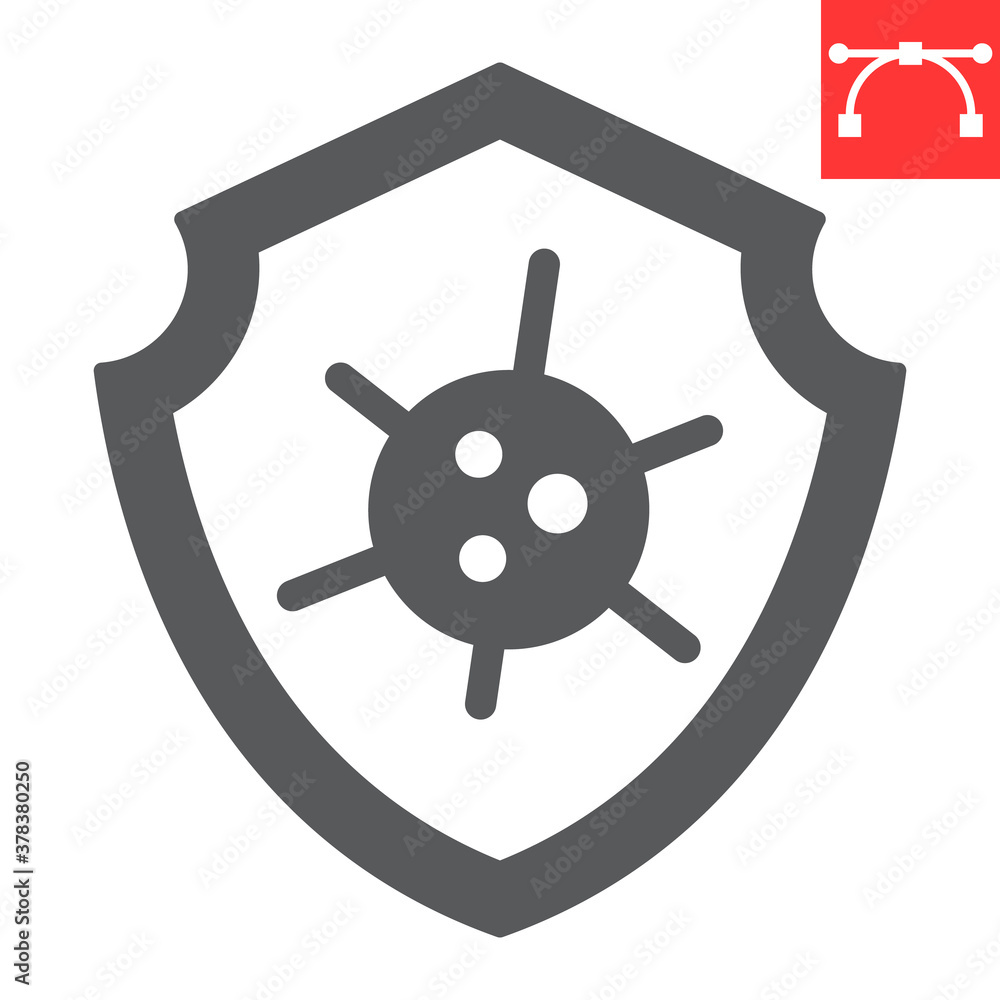 Virus protection glyph icon, HIV and coronavirus, virus shield sign vector graphics, editable stroke solid icon, eps 10. Virus protection glyph icon, HIV and coronavirus, virus shield sign vector graphics, editable stroke solid icon, eps 10.
