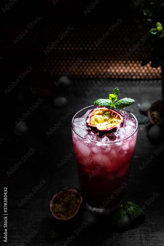 Cocktail with passion fruit and mint Cocktail with passion fruit and mint