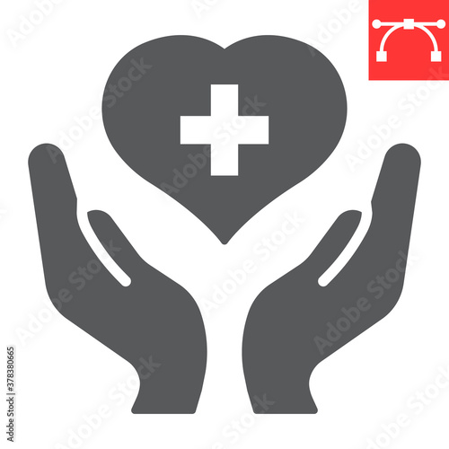 Health care glyph icon, AIDS and giving love, heart with hands sign vector graphics, editable stroke solid icon, eps 10.