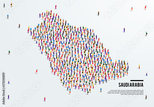 KSA or Saudi Arabia Map. Large group of people form to create a shape of KSA Map. vector illustration.