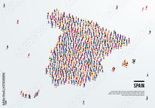 Spain Map. Large group of people form to create a shape of Spain Map. vector illustration.
