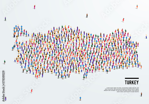 Turkey Map. Large group of people form to create a shape of Turkey Map. vector illustration.