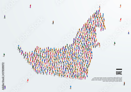 UAE or United Arab Emirates Map. Large group of people form to create a shape of UAE Map. vector illustration.